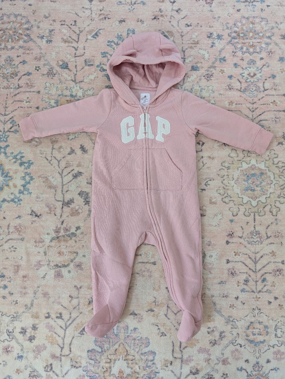 GAP Pink Hooded Baby One-Piece Romper